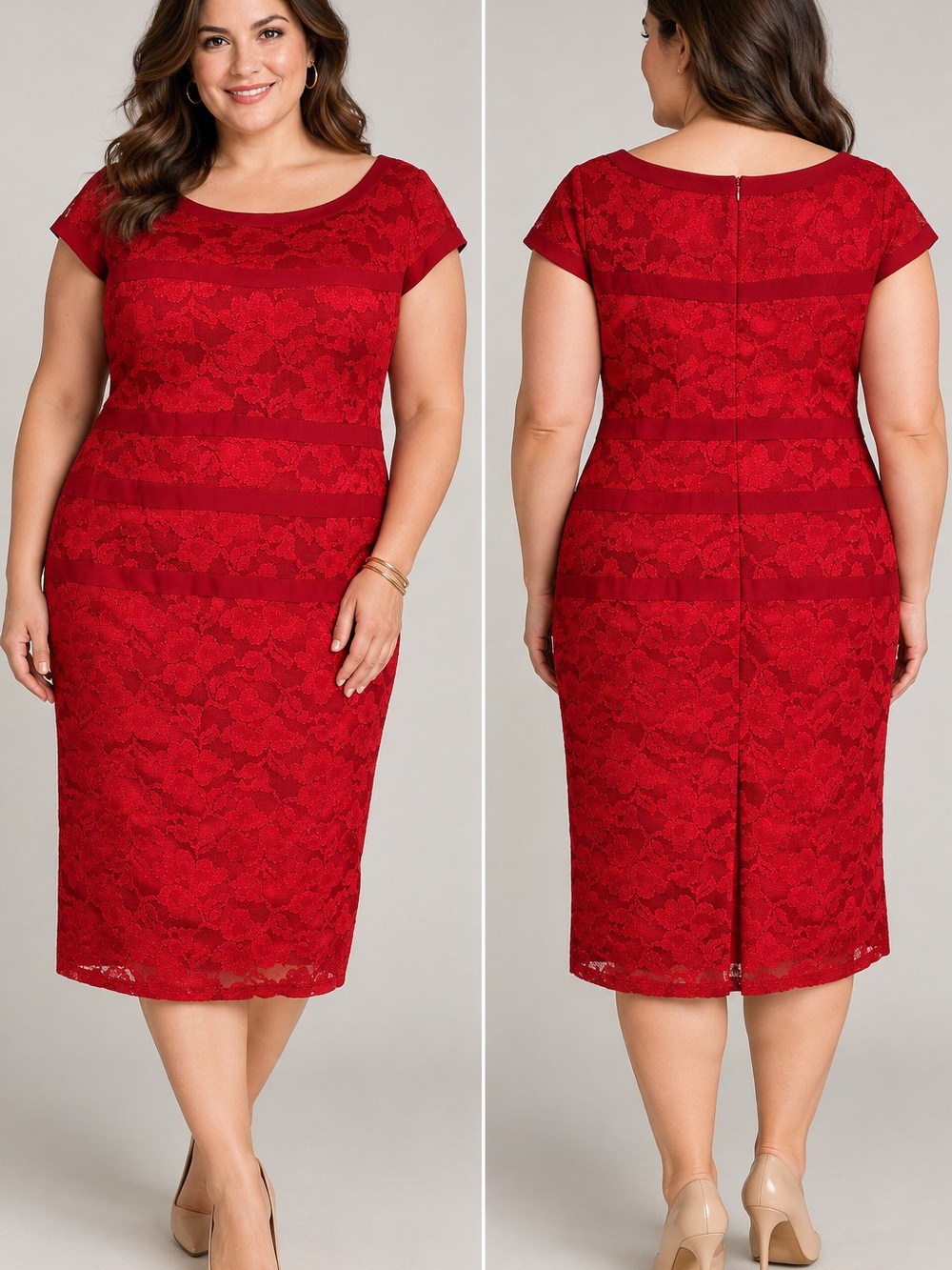 dressbarn Red Lace Midi Sheath Dress